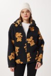 Kapüşonlu Ayıcıklı Oversize Polar Sweatshirt SİYAH LCI0065