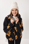 Kapüşonlu Ayıcıklı Oversize Polar Sweatshirt SİYAH LCI0065
