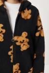 Kapüşonlu Ayıcıklı Oversize Polar Sweatshirt SİYAH LCI0065