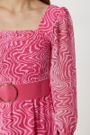 Kemerli Desenli Volanlı Şifon Elbise PEMBE LFG0087