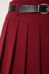 Kemerli Pileli Mini Dokuma Etek BORDO LDW0004