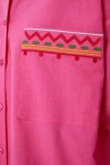 Nakış Detaylı Oversize Keten Gömlek PEMBE LDE0007