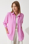 Oversize Basic Keten Ayrobin Gömlek AÇIK PEMBE LDD0009