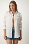 Oversize Basic Keten Ayrobin Gömlek BEYAZ LDD0009