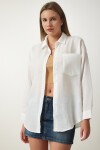 Oversize Basic Keten Ayrobin Gömlek BEYAZ LDD0009