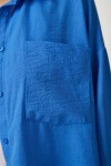 Oversize Basic Keten Ayrobin Gömlek MAVİ LDD0009