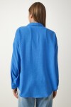 Oversize Basic Keten Ayrobin Gömlek MAVİ LDD0009