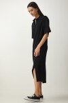 Polo Yaka Örme Fitilli Elbise SİYAH LDZ0031