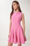 Uçuşan Etkili Mini Dokuma Elbise PEMBE LFK0004