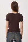 V Yaka Basic Örme T-shirt KAHVERENGİ LDZ0069
