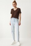 V Yaka Basic Viskon T-shirt KAHVERENGİ LEN0001