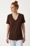 V Yaka Basic Viskon T-shirt KAHVERENGİ LEN0001