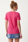 V Yaka Basic Viskon T-shirt KOYU PEMBE LEN0001