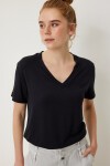 V Yaka Basic Viskon T-shirt SİYAH LEN0001
