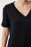 V Yaka Basic Viskon T-shirt SİYAH LEN0001