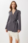 Vatkalı Bağlama Detaylı Dokuma Blazer Ceket FÜME LDW0005
