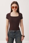 2li Paket Kare Yaka Basic Örme T-shirt KAHVERENGİ KEMİK LDZ0059