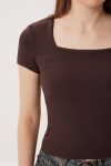 2li Paket Kare Yaka Basic Örme T-shirt KAHVERENGİ KEMİK LDZ0059
