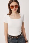 2li Paket Kare Yaka Basic Örme T-shirt KEMİK KEMİK LDZ0059