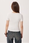 2li Paket Kare Yaka Basic Örme T-shirt KEMİK KEMİK LDZ0059