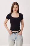 2li Paket Kare Yaka Basic Örme T-shirt SİYAH KEMİK LDZ0059