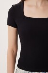2li Paket Kare Yaka Basic Örme T-shirt SİYAH KEMİK LDZ0059