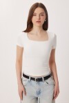 2li Paket Kare Yaka Basic Örme T-shirt SİYAH KEMİK LDZ0059