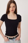 2li Paket Kare Yaka Basic Örme T-shirt SİYAH SİYAH LDZ0059