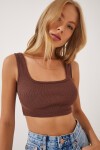 Askılı Crop 3lü Paket Örme Bluz GÖK MAVİ KAHVERENGİ PEMBE LGT0005