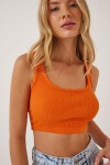 Askılı Crop 3lü Paket Örme Bluz YEŞİL BİSKÜVİ ORANJ LGT0005