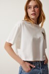 Ayıcık Armalı Crop Örme T-shirt EKRU LHF0008