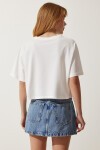 Ayıcık Armalı Crop Örme T-shirt EKRU LHF0008