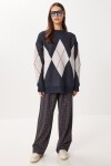 Baklava Desenli Oversize Triko Kazak ANTRASİT EKRU LFN0130