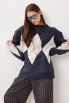 Baklava Desenli Oversize Triko Kazak ANTRASİT EKRU LFN0130