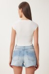 Basic Crop Örme Bluz KEMİK LFW0005