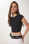 Basic Crop Örme Bluz SİYAH LFW0005