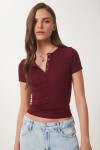 Çıtçıtlı Basic Örme Crop Bluz BORDO LFW0003