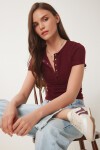 Çıtçıtlı Basic Örme Crop Bluz BORDO LFW0003