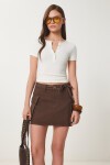 Çıtçıtlı Basic Örme Crop Bluz KEMİK LFW0003