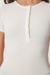 Çıtçıtlı Basic Örme Crop Bluz KEMİK LFW0003