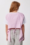 Çizgili Bağlama Detaylı Örme T-shirt BEYAZ PEMBE LFZ0004