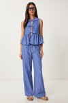 Çizgili Bluz Pantolon Takım MAVİ LJH0003