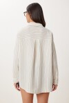 Çizgili Oversize Müslin Gömlek KREM HAKİ LGP0014