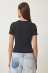 Cut Out Detaylı Crop Fitilli Örme Bluz ANTRASİT LEX0008