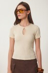Cut Out Detaylı Crop Fitilli Örme Bluz KREM LEX0008