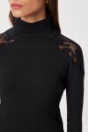 Dantel Detaylı Fitilli Örme Bluz SİYAH LEN0049