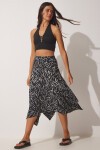 Desenli Asimetrik Örme Etek CANLI SİYAH LMC0053