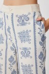 Desenli Geniş Paça Pantolon KEMİK İNDİGO MAVİ LFH0010