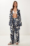 Desenli Yazlık Viskon Kimono Pantolon Takım FÜME KEMİK LJE0003