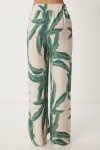 Desenli Yazlık Viskon Kimono Pantolon Takım HAKİ KREM LJE0003